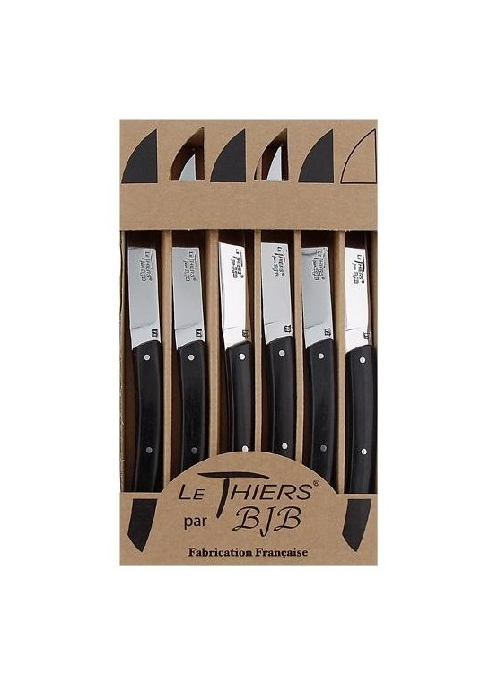 Coffret 6 couteaux de table BJB – modèle Le Thiers, manches ébène – élégance & tradition française