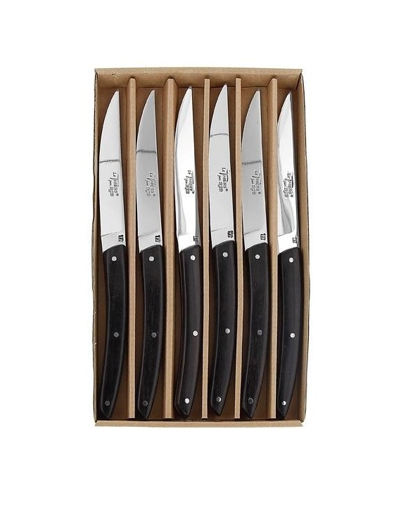 Coffret 6 couteaux de table BJB – modèle Le Thiers, manches ébène – élégance & tradition française