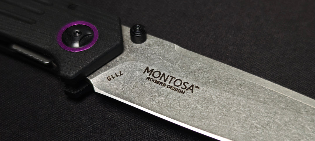 Manche G10 noir avec accents violets du CRKT Montosa.