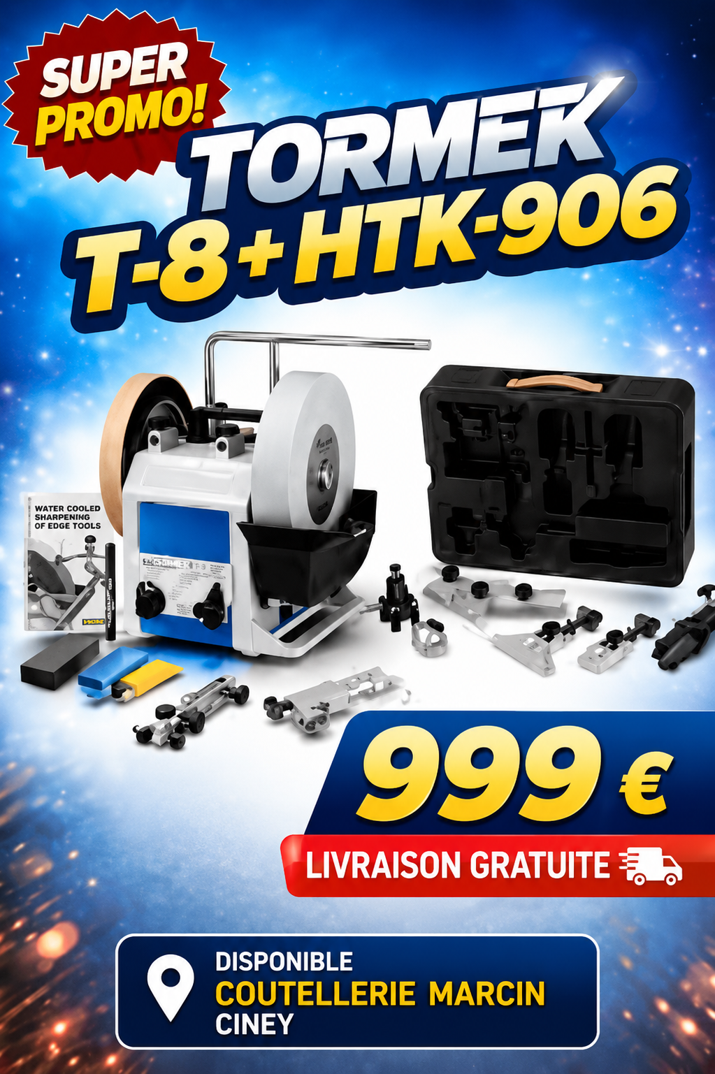 Tormek T-8 Original avec kit HTK-906 pour couteaux, ciseaux, haches et outils à main.