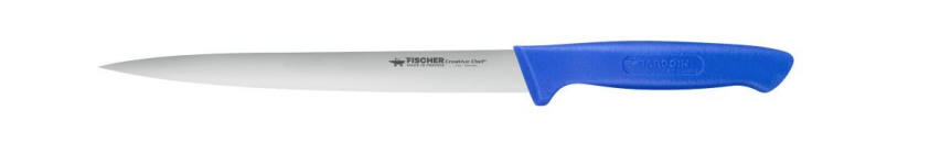 Couteau filet de sole Fischer 6346-17 avec lame de 17 cm et manche bleu.
