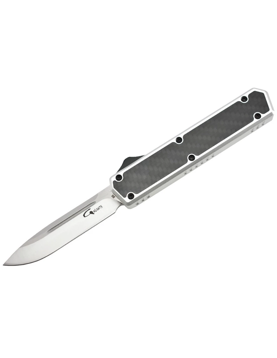 Golgoth G11C6 Silver. Couteau lame acier D2 manche aluminium silver et fibre de carbone - Coutellerie Marcin