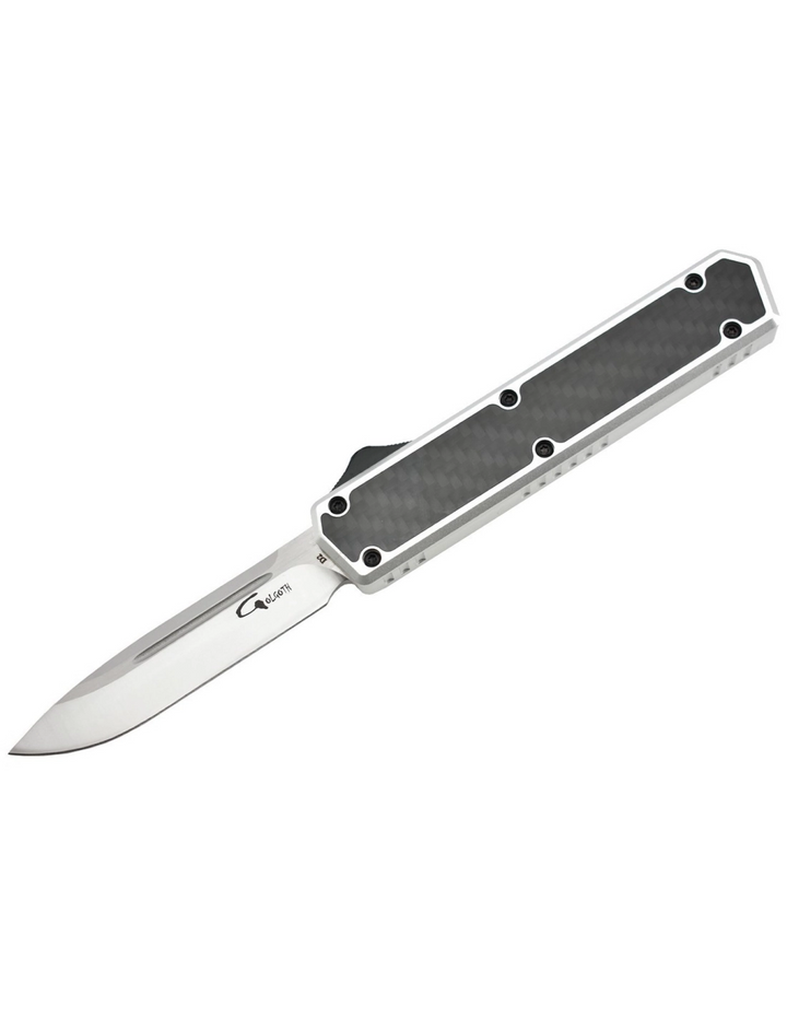Golgoth G11C6 Silver. Knife D2 steel blade silver aluminum and carbon fiber handle