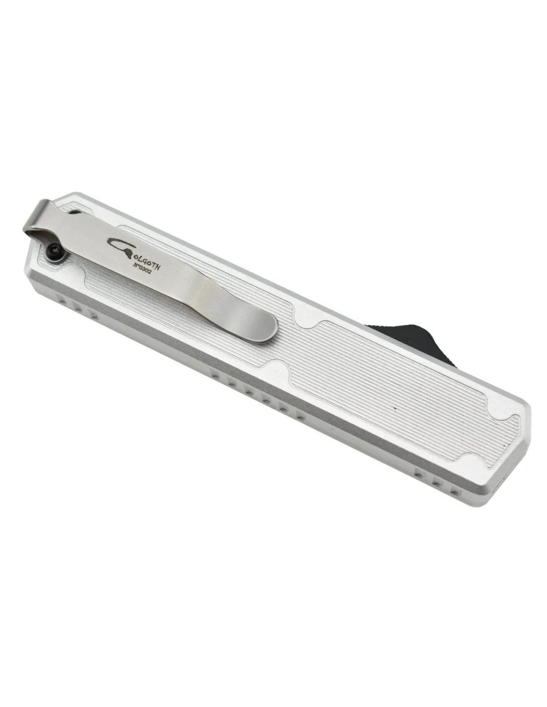 Golgoth G11C6 Silver. Couteau lame acier D2 manche aluminium silver et fibre de carbone - Coutellerie Marcin