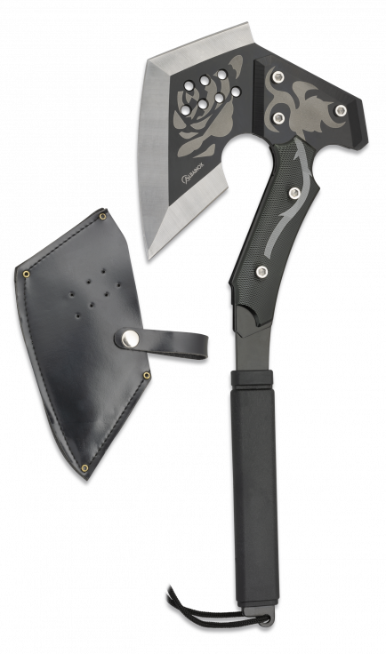 Hache tactique Albainox – lame inox 15,5 cm, poignée caoutchouc noire, 39,5 cm