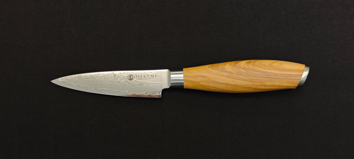 Couteau d’office Hakami Tsubaki HATSU1 avec manche en bois d’olivier.
