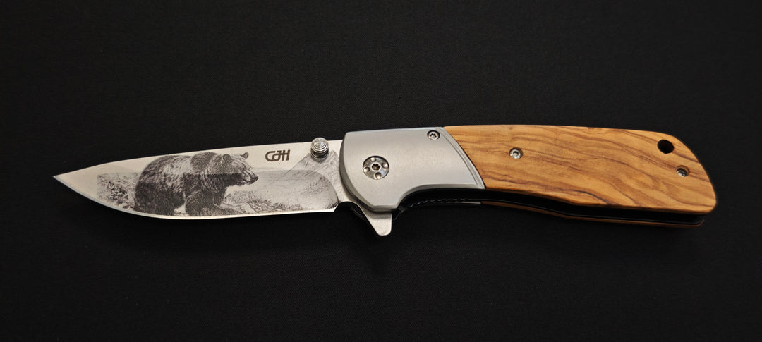 Herbertz CJH 44161  “Bear” – Couteau pliant olivier avec gravure ours 3D