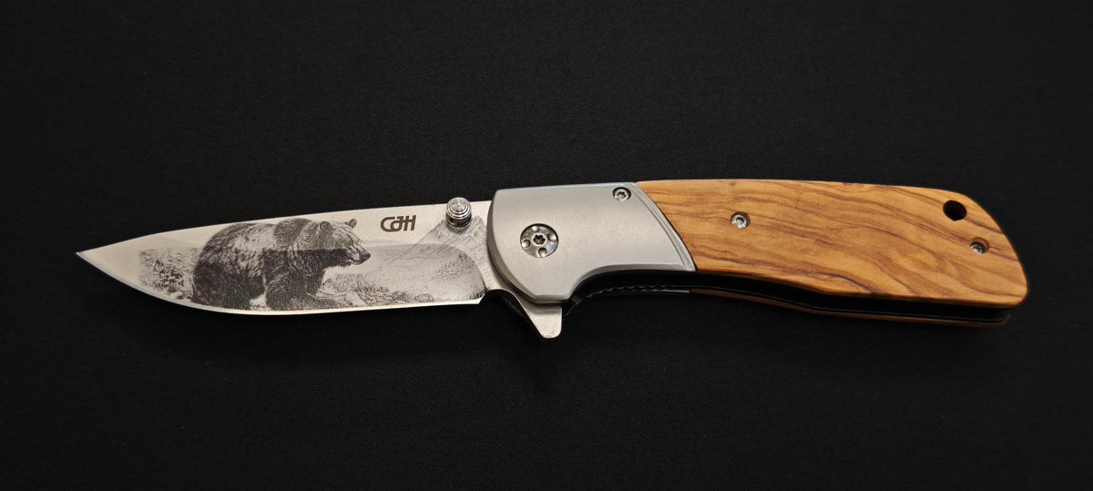 Herbertz CJH 44161  “Bear” – Couteau pliant olivier avec gravure ours 3D