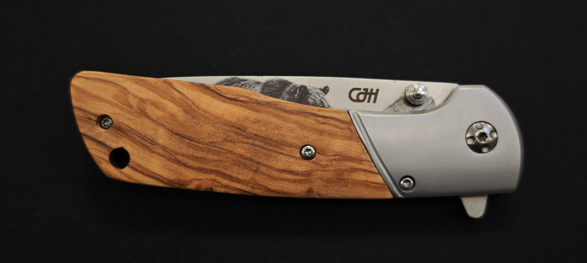 Herbertz CJH 44161  “Bear” – Couteau pliant olivier avec gravure ours 3D