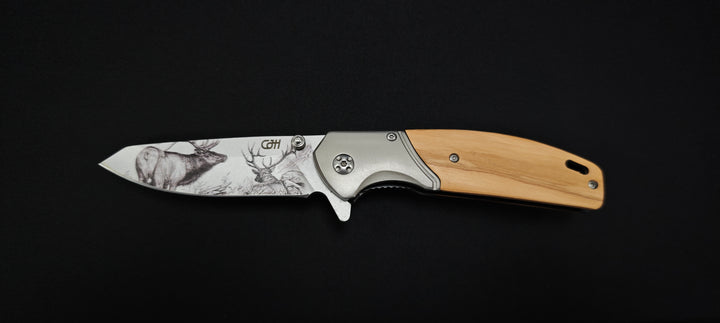 Couteau pliant Herbertz CJH - Manche Olive Wood – Design Cerf 3D