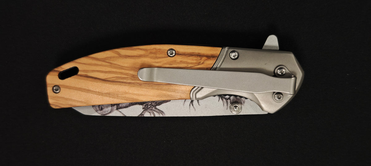 Couteau pliant Herbertz CJH - Manche Olive Wood – Design Cerf 3D