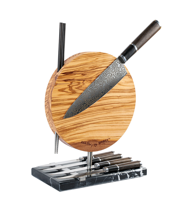 Bloc à couteaux aimanté Homey's 29HK200-235mm en bois - forme arrondie