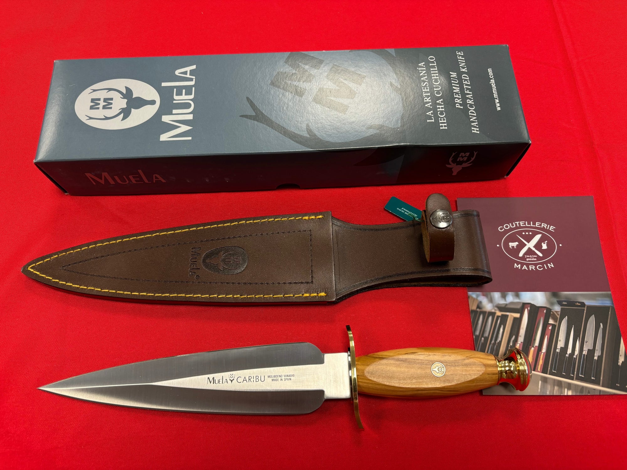 Muela Caribu.OL manche en olivier - feuille de laiton - Coutellerie Marcin