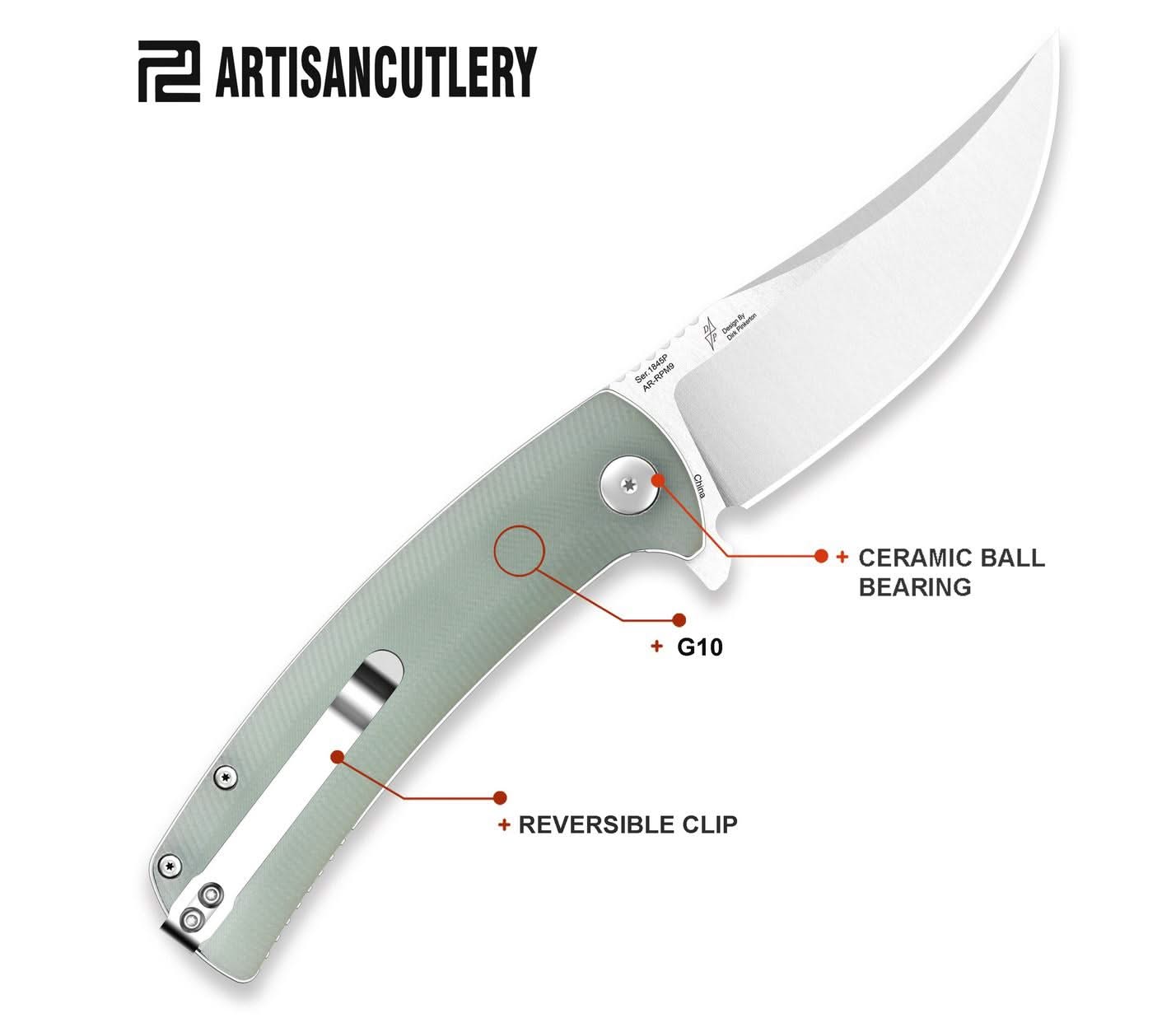 Artisan Arroyo AR-RPM9, Natural Green G10 - Coutellerie Marcin