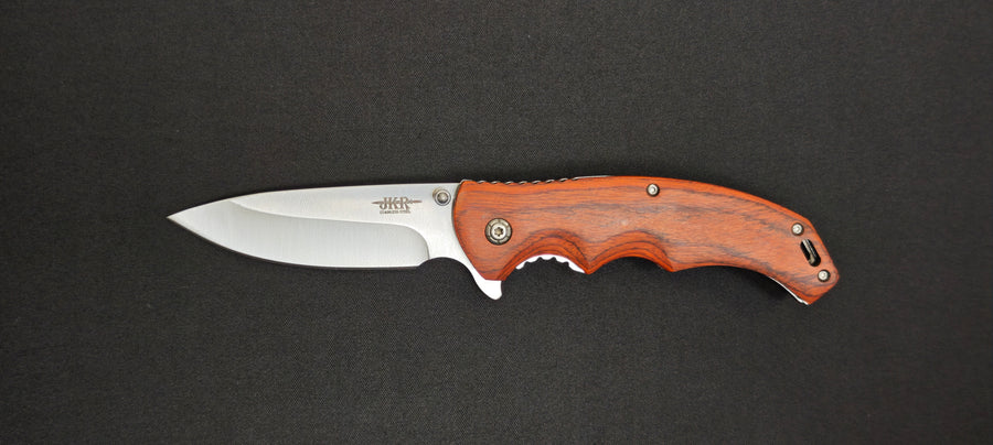 Couteau pliant JKR0903 avec manche en bois rouge.