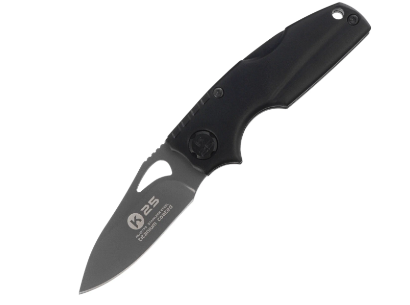 Couteau pliant tactique K25 18775 – lame 7Cr17MoV titane, manche aluminium noir