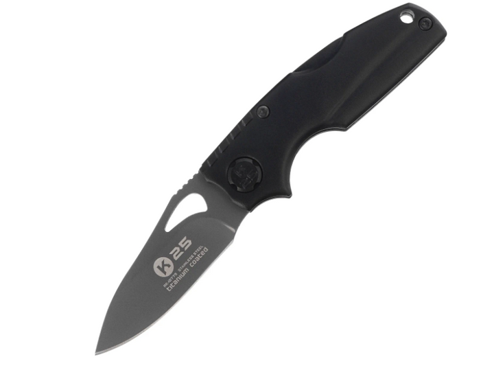 Couteau pliant tactique K25 18775 – lame 7Cr17MoV titane, manche aluminium noir