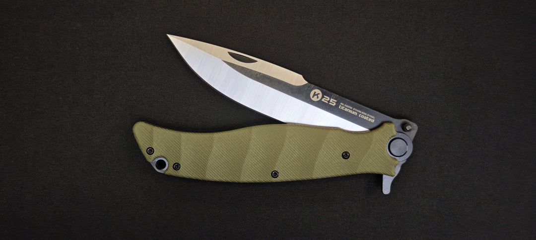 K25 25015 Couteau pliant G10 vert lame 13 cm