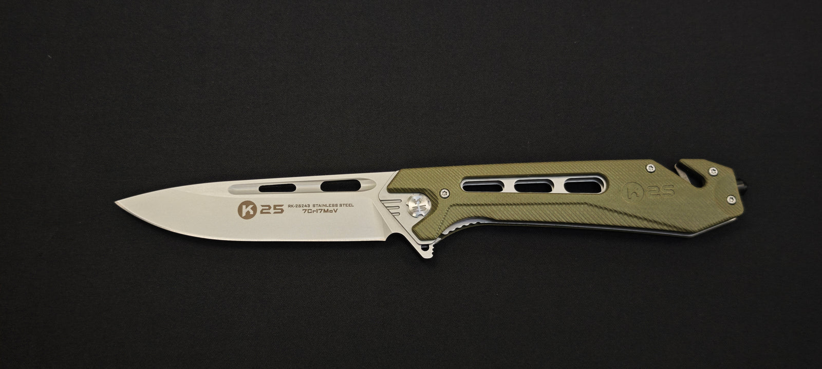 K25 Couteau tactique pliant 25243 Série X G10 vert lame 10,5 cm CNC