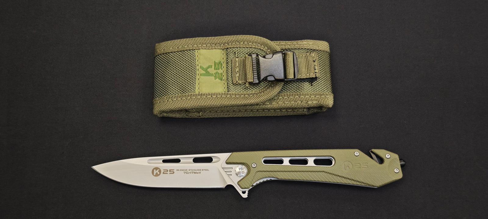 K25 Couteau tactique pliant 25243 Série X G10 vert lame 10,5 cm CNC