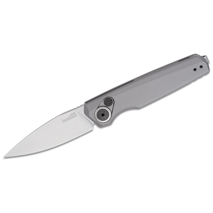 Kershaw 7551 Couteau pliant Lame à pointe tombante lavée à la pierre, poignées en aluminium gris