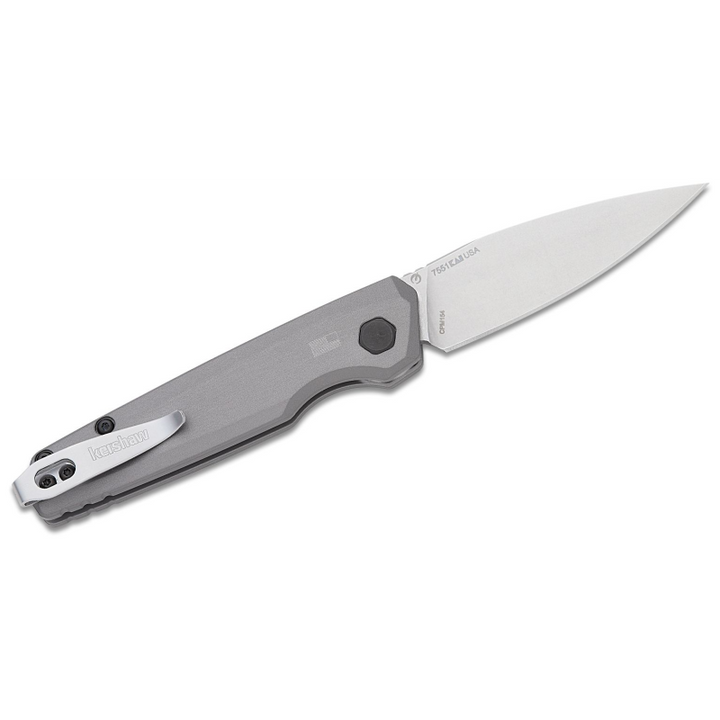 Kershaw 7551 Couteau pliant Lame à pointe tombante lavée à la pierre, poignées en aluminium gris