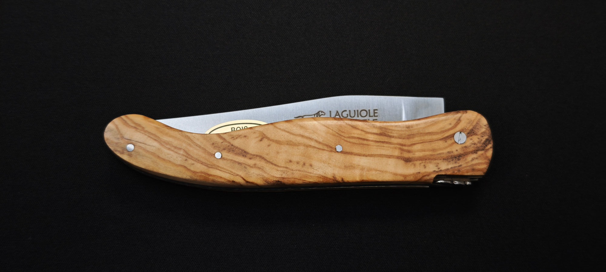 Couteau de Chasse pliant Laguiole en bois d'olivier – Lame Acier Inoxydable