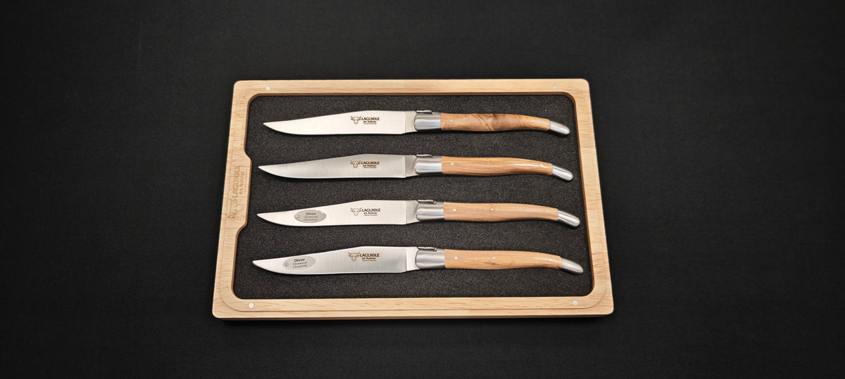Laguiole en Aubrac 42C12OLIHL Coffret 4 couteaux à steak en bois d'olivier