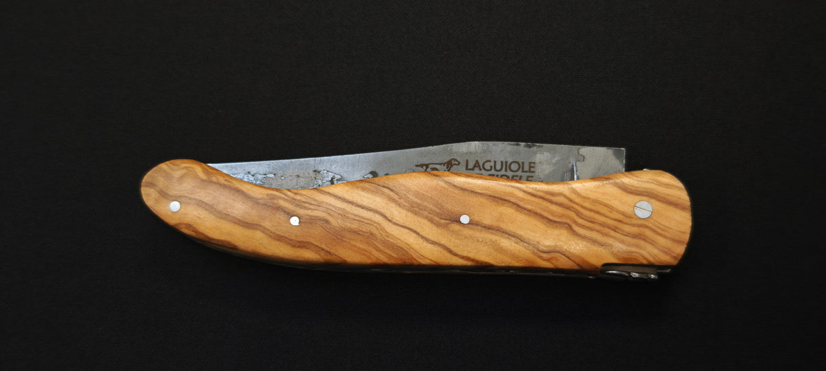 The Fidèle Laguiole full-handled olive wood hunting knife + Raw tempered blade