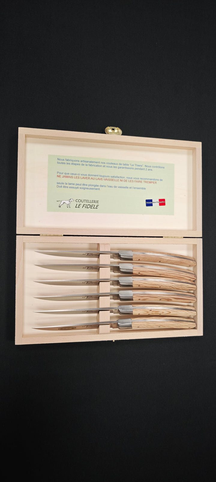 Couteaux à steak Le Thiers par Le Fidèle – Manche Chêne 6 pièces