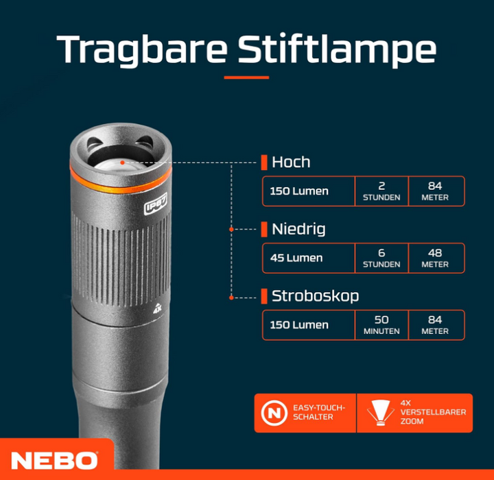 Lampe de Poche NEBO 150 Lumens – Modèle NEB-POC-0007-G