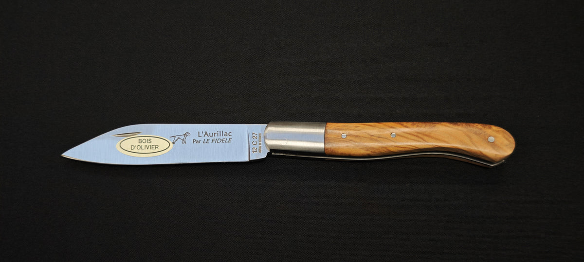 L'Aurillac par le Fidèle - Couteau pliant de poche manche en bois d'olivier - Ref : AUOL