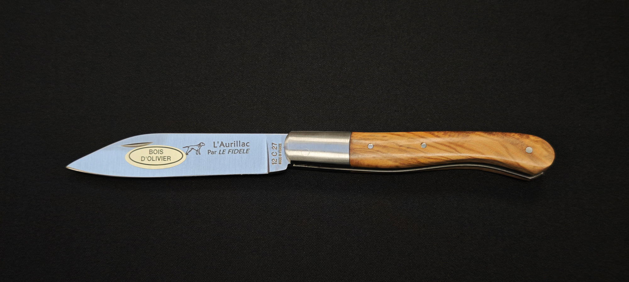 L'Aurillac par le Fidèle - Couteau pliant de poche manche en bois d'olivier - Ref : AUOL