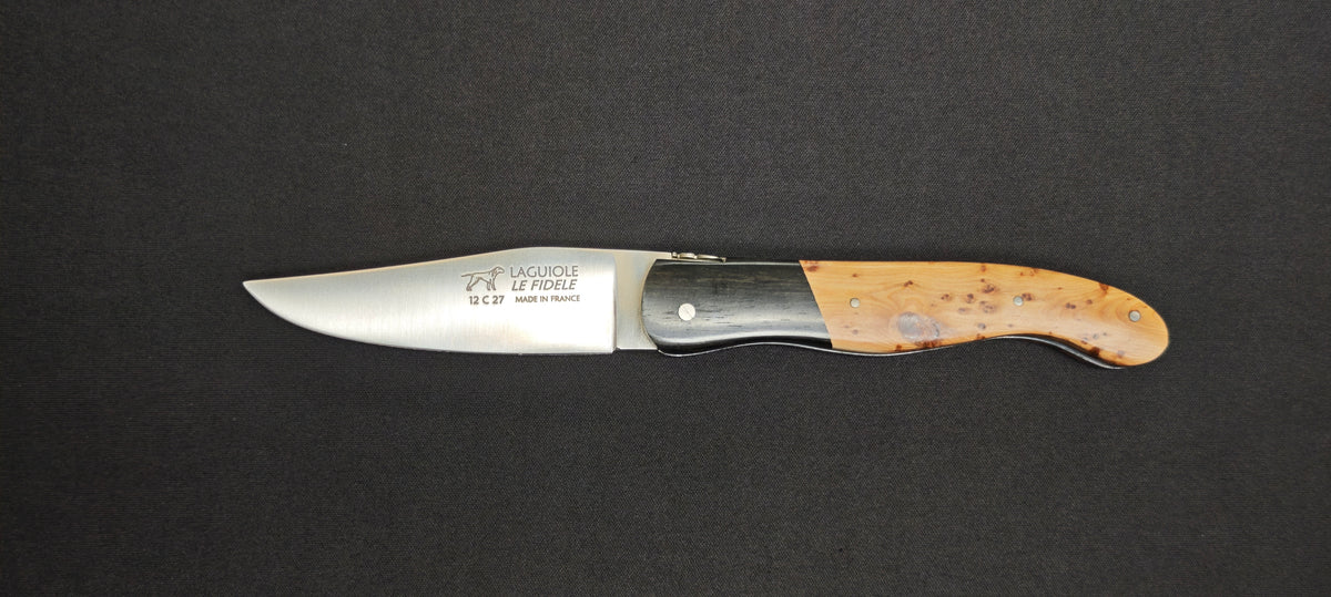 Couteau de chasse pliant Le Fidèle Laguiole avec manche en ébène et genévrier