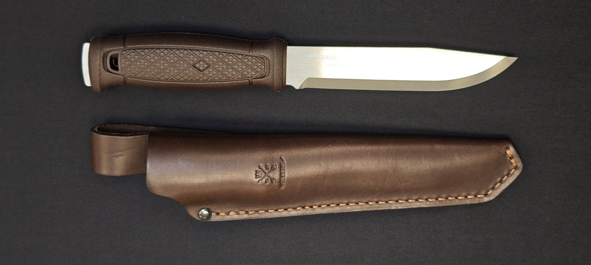 Morakniv Garberg Grand S 14641 – Couteau Bushcraft Pleine Soie Acier Inox 14C28N + Étui Cuir (Manche Polymère Marron)