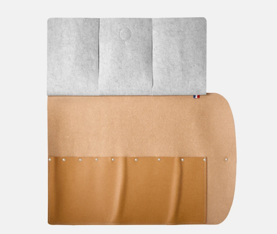Natte de rangement 8 couteaux – cuir régénéré & feutrine recyclée (Malette vide)