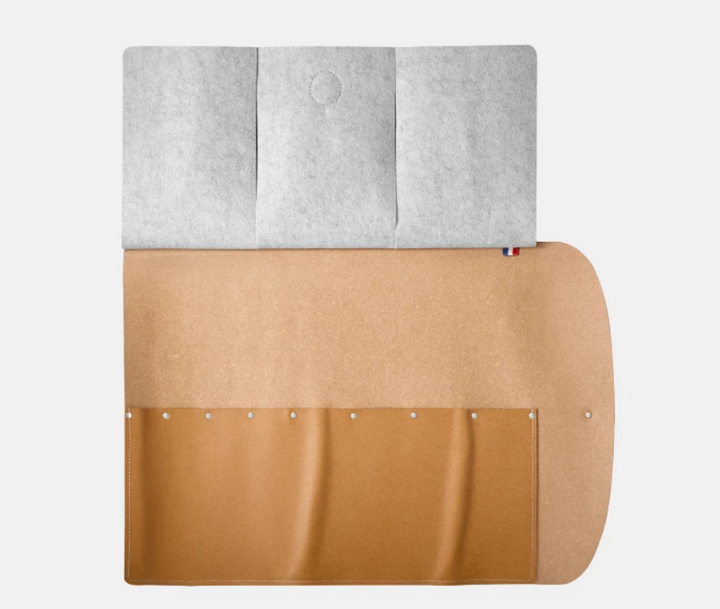 Natte de rangement 8 couteaux – cuir régénéré & feutrine recyclée (Malette vide)