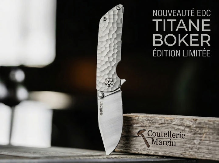 Couteau pliant Böker Sherman EDC II Full-Ti en acier MagnaCut et manche titane - Coutellerie Marcin