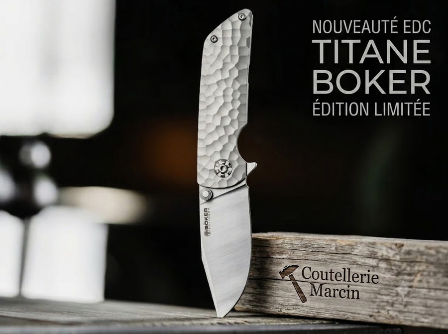 Couteau pliant Böker Sherman EDC II Full-Ti en acier MagnaCut et manche titane - Coutellerie Marcin