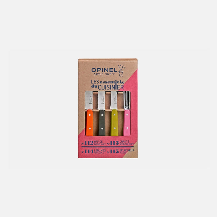 Coffret Opinel Les Essentiels Fifties avec quatre outils de cuisine.