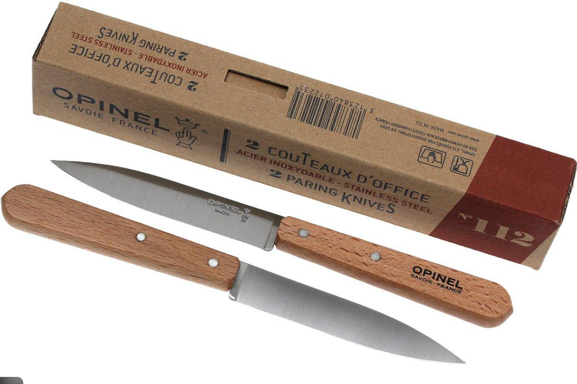 Opinel Lot de 2 Couteaux d’Office N°112 – Lame acier inoxydable - Manche Hêtre Naturel