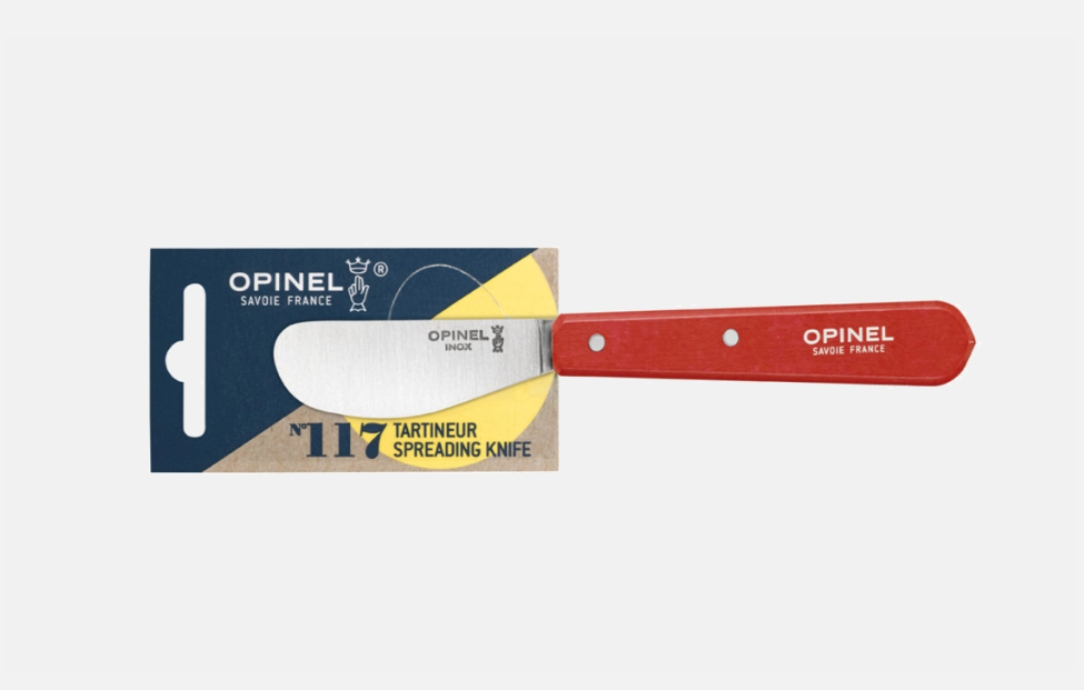 Opinel N°117 Tartineur rouge avec lame spatule en acier inoxydable.