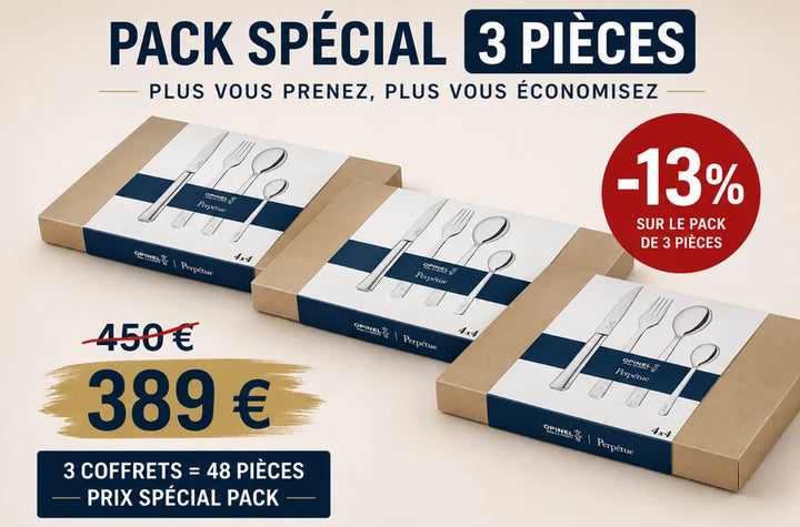 Pack de 3 coffrets ménagère Opinel Perpétue 48 pièces en acier inoxydable