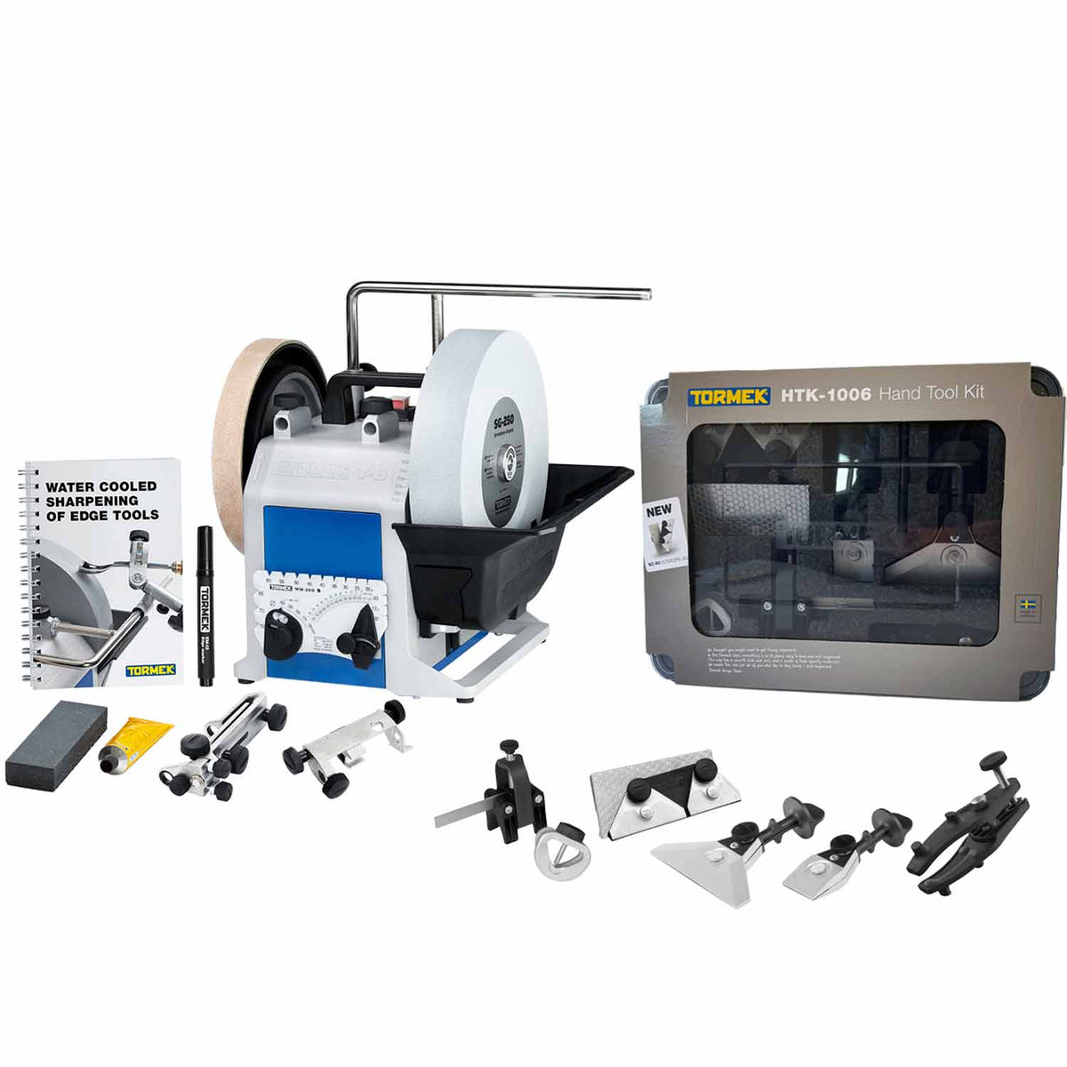 Tormek T-8 Original Paket mit HTK-1006 Haus- & Heimpaket und Schleifvorrichtungen.