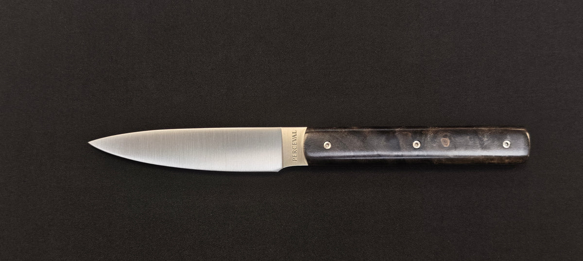 Couteau d’office Perceval 9.47 Cuisine Office 10 avec manche en bouleau noir stabilisé.
