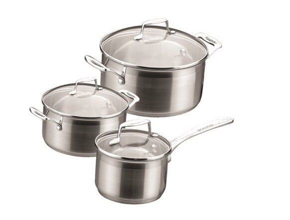 Scanpan Impact 71070000 – Set de 3 Casseroles en Inox avec Couvercles en Verre