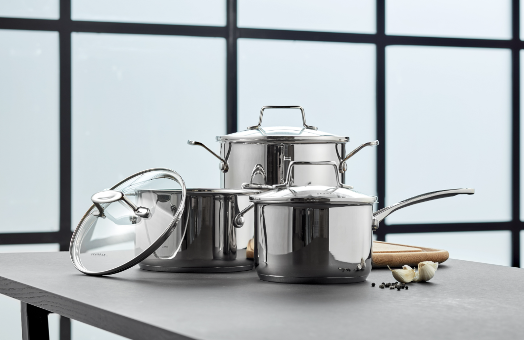 Scanpan Impact 71070000 – Set de 3 Casseroles en Inox avec Couvercles en Verre
