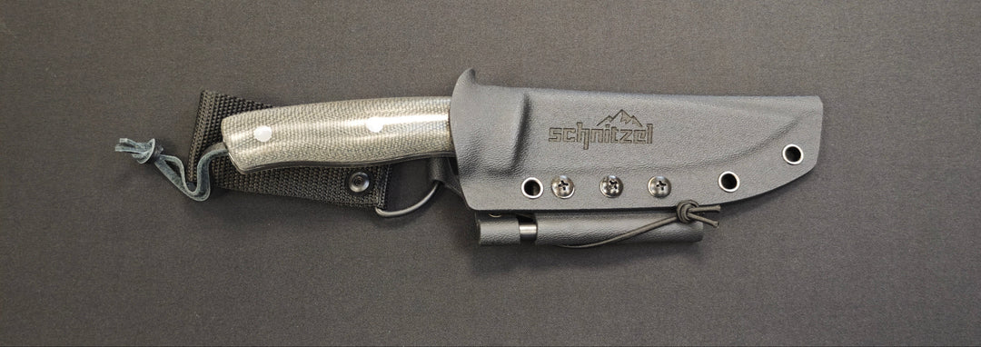 Schnitzel KVIN : Couteau outdoor/buschcraft – Manche Micarta vert-brun