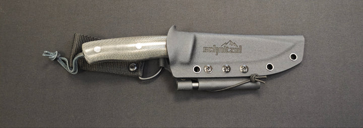 Schnitzel KVIN : Couteau outdoor/buschcraft – Manche Micarta vert-brun