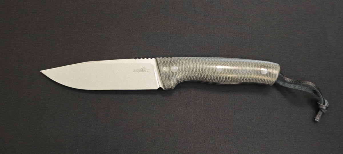 Schnitzel KVIN : Couteau outdoor/buschcraft – Manche Micarta vert-brun